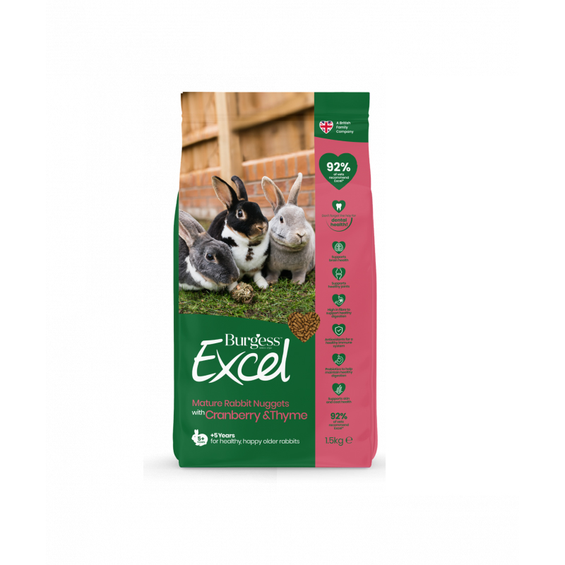 Burgess Excel Nuggets per Coniglio anziano con Mirtillo Rosso e Timo 1,5 kg